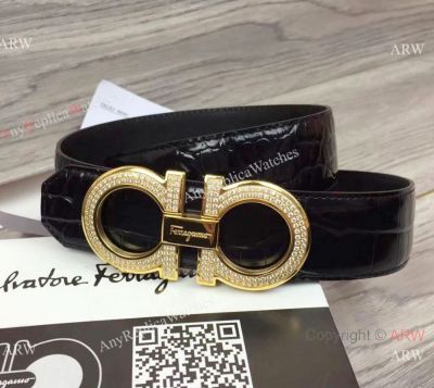 2018 Replica Salvatore Ferragamo Diamonds Buckle Crocodile Belt